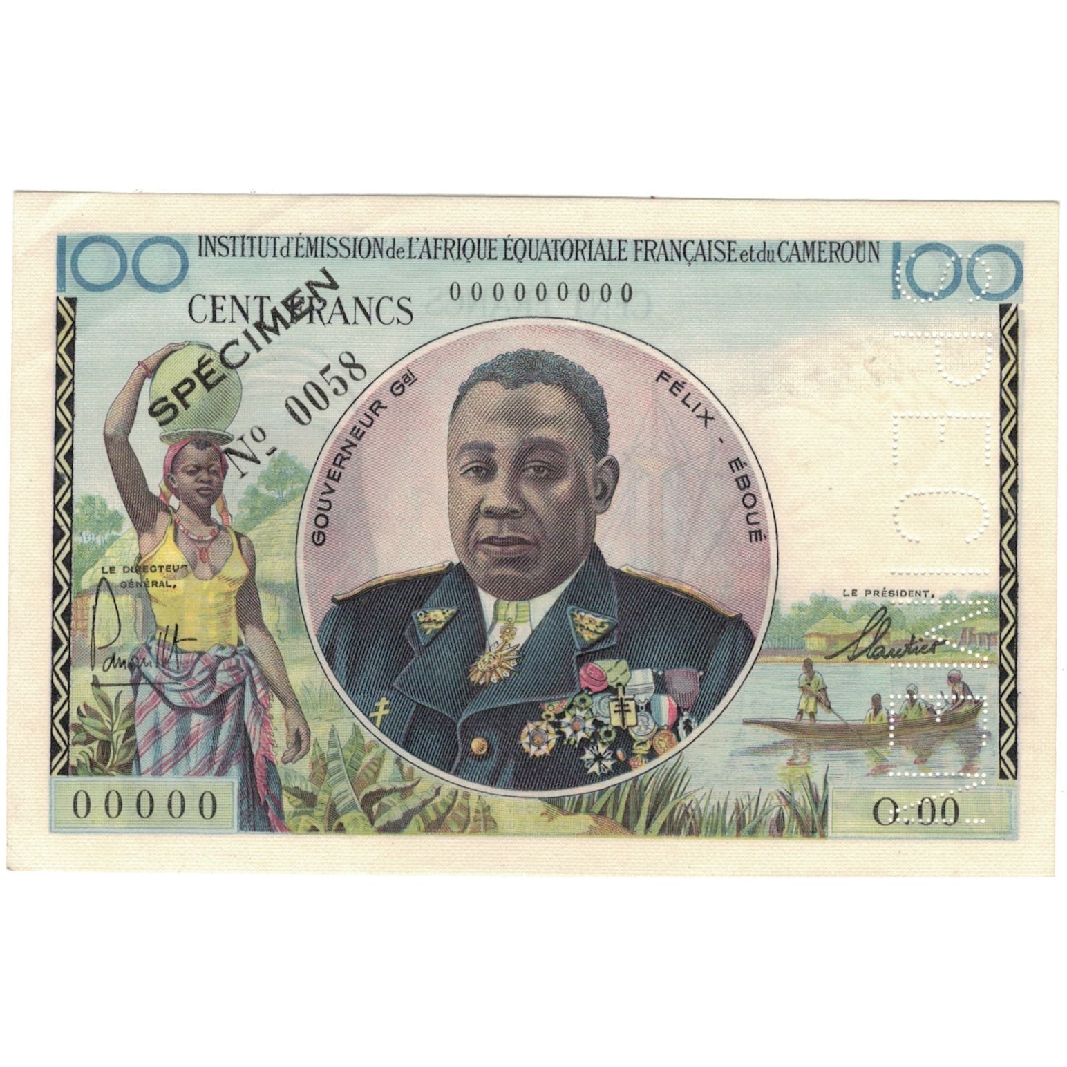 Central African States, 100 Francs, Specimen, AU 58 EPQ, PMG