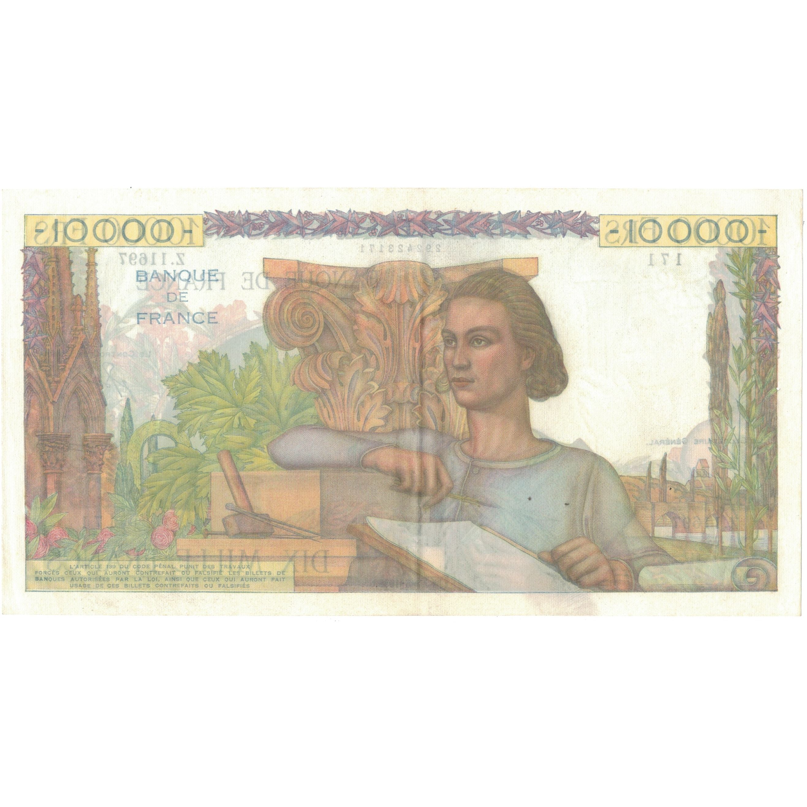 Francia, 10,000 Francs, 1956-06-07, Z.11697, AU 50, PMG