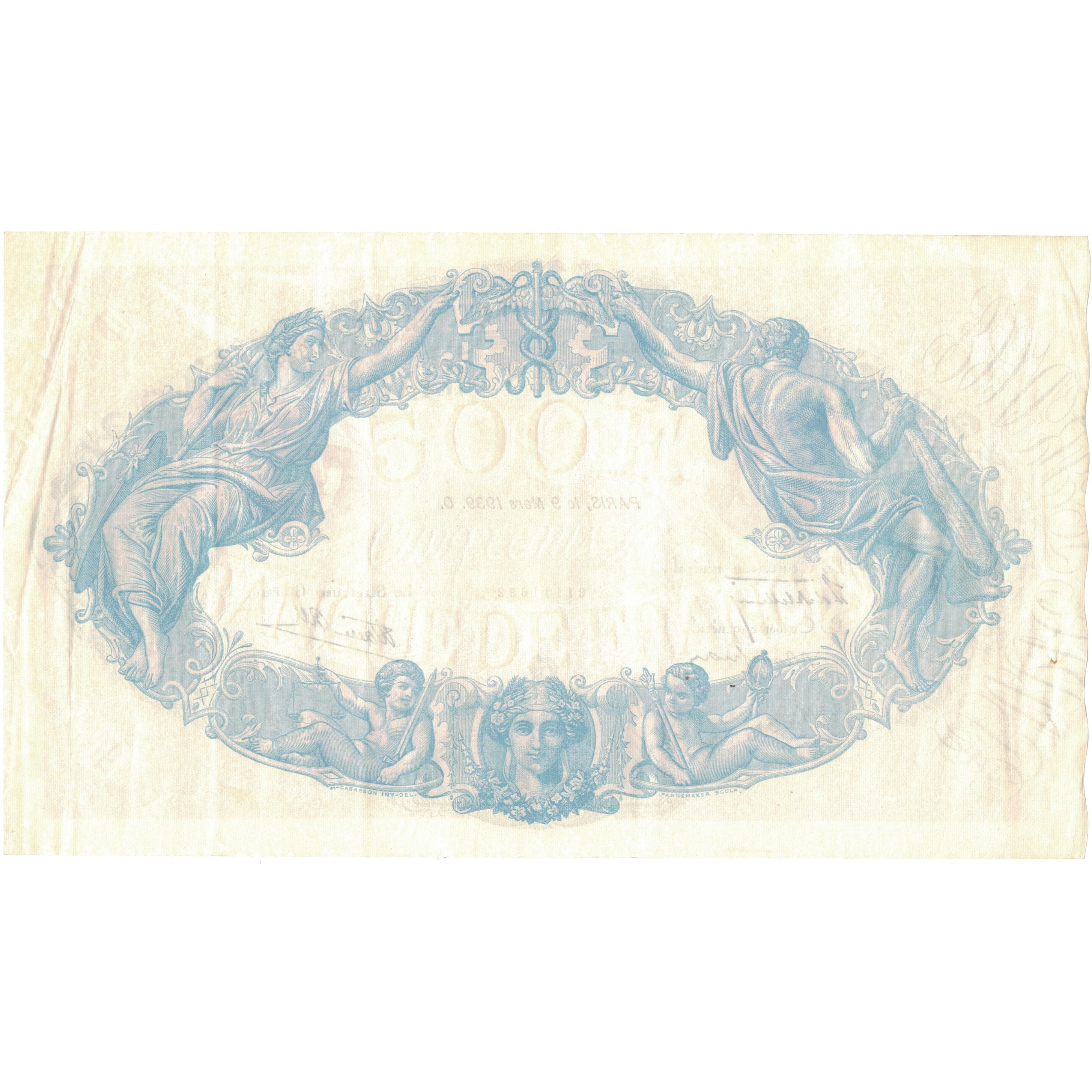 France, 500 Francs, Bleu et Rose, 1939, M.3245, AU(55-58), Fayette:31.26, KM:88c