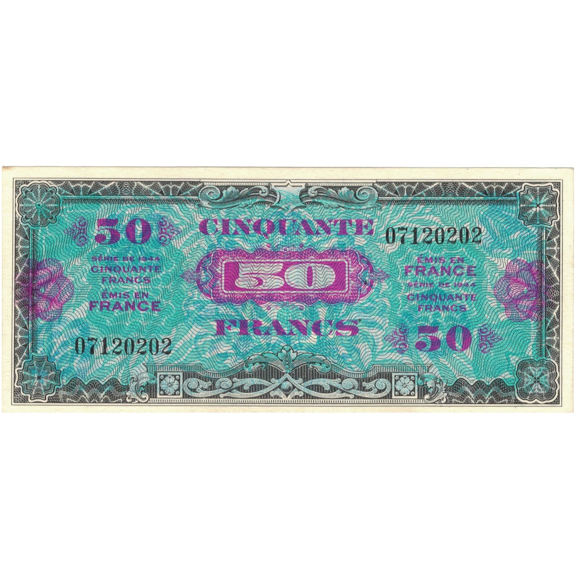 France, 50 Francs, Flag/France, 1944, 07120202, AU(55-58), Fayette:VF19.01