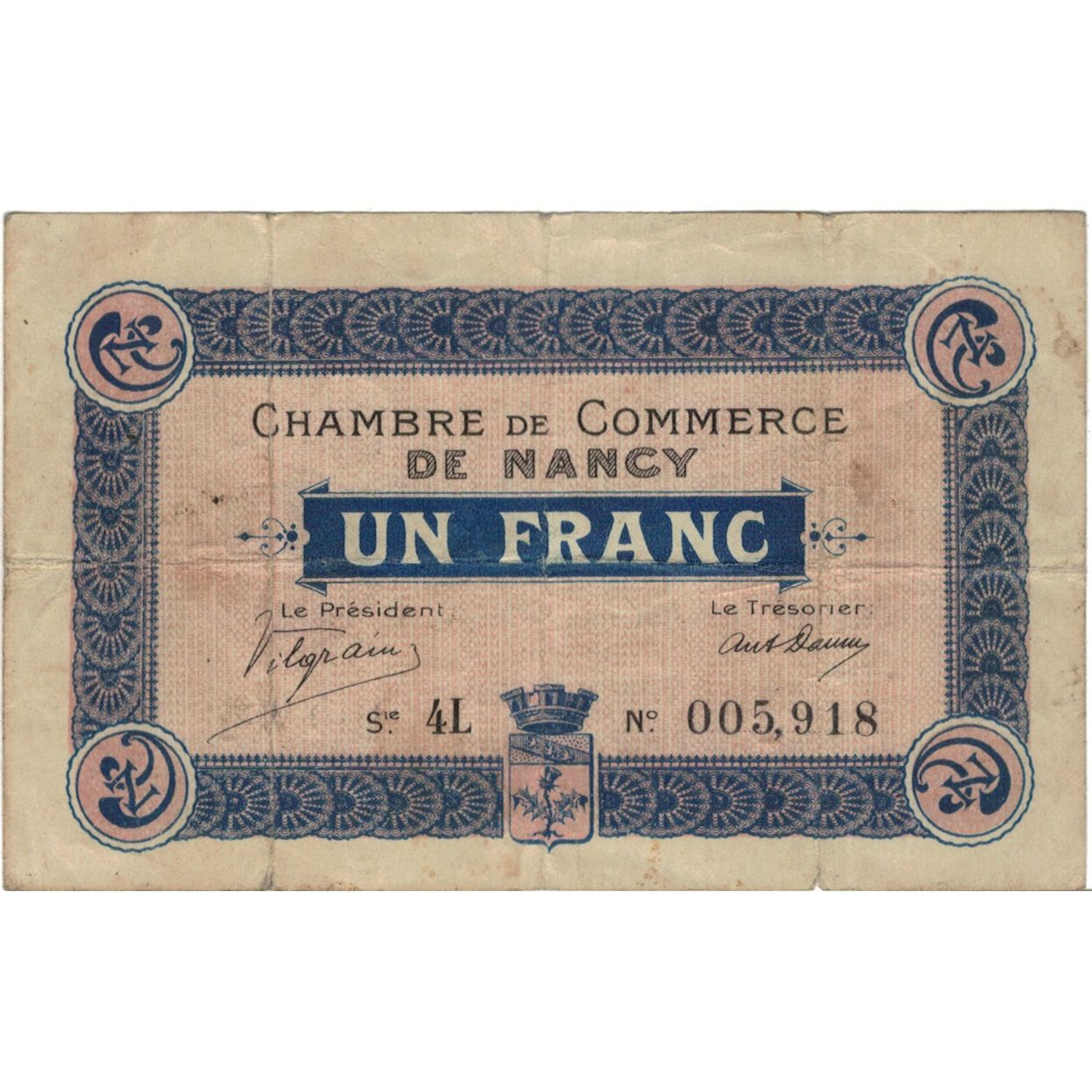 Francia, Nancy, 1 Franc, 1916, Chambre de Commerce, MB+, Pirot:87-08