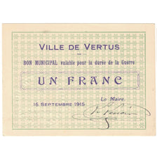 France, Vertus, 1 Franc, 1915, Bon Municipal., SUP, Pirot:51-52