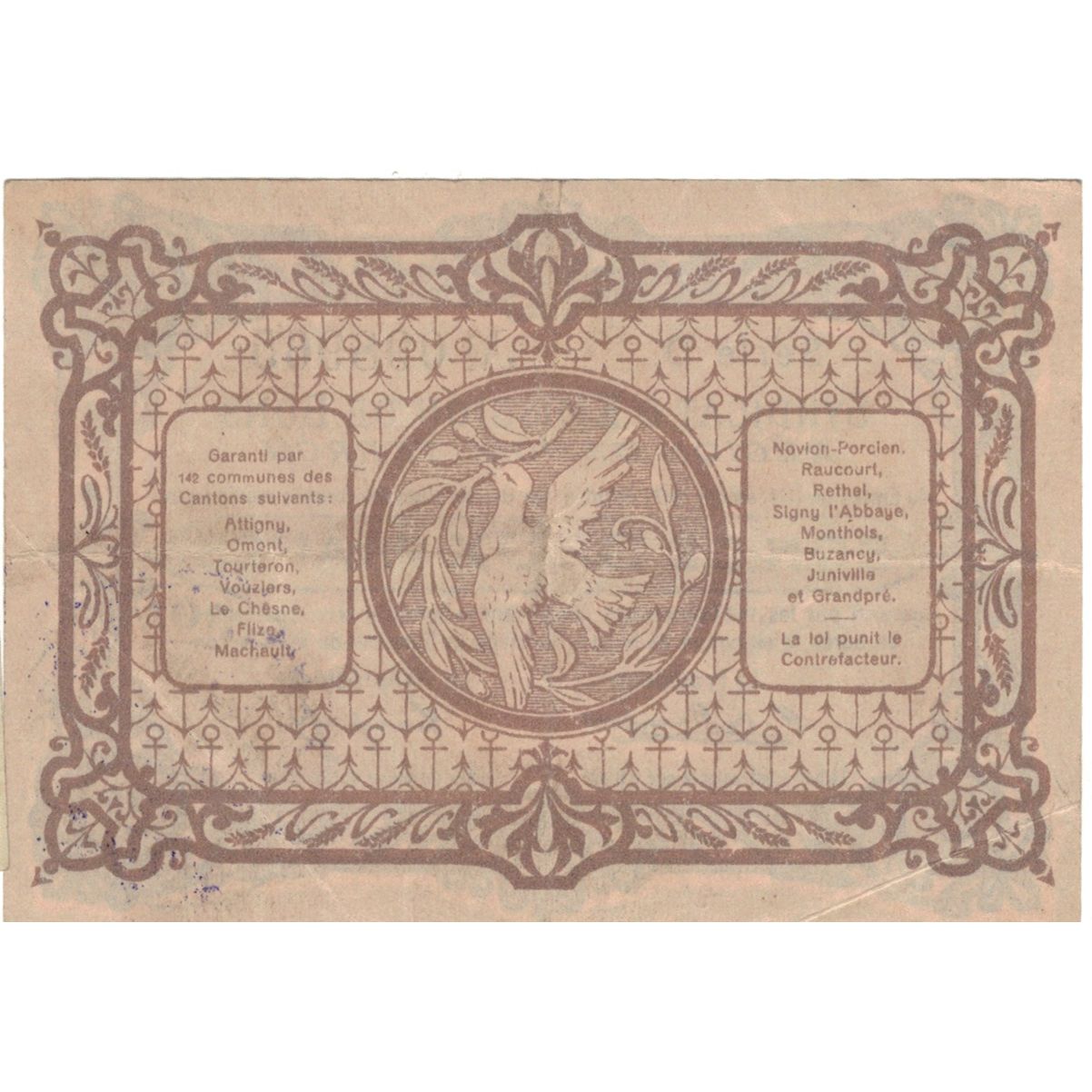 Francja, Poix-Terron, 2 Francs, 1917, Syndicat d'émission / Bon de, AU(55-58)