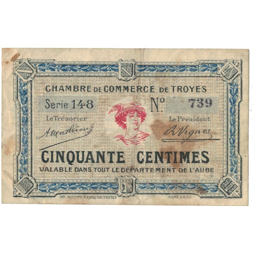 Frankrijk, Troyes, 1 Franc, 1918, Chambre de Commerce, TB, Pirot:124-10