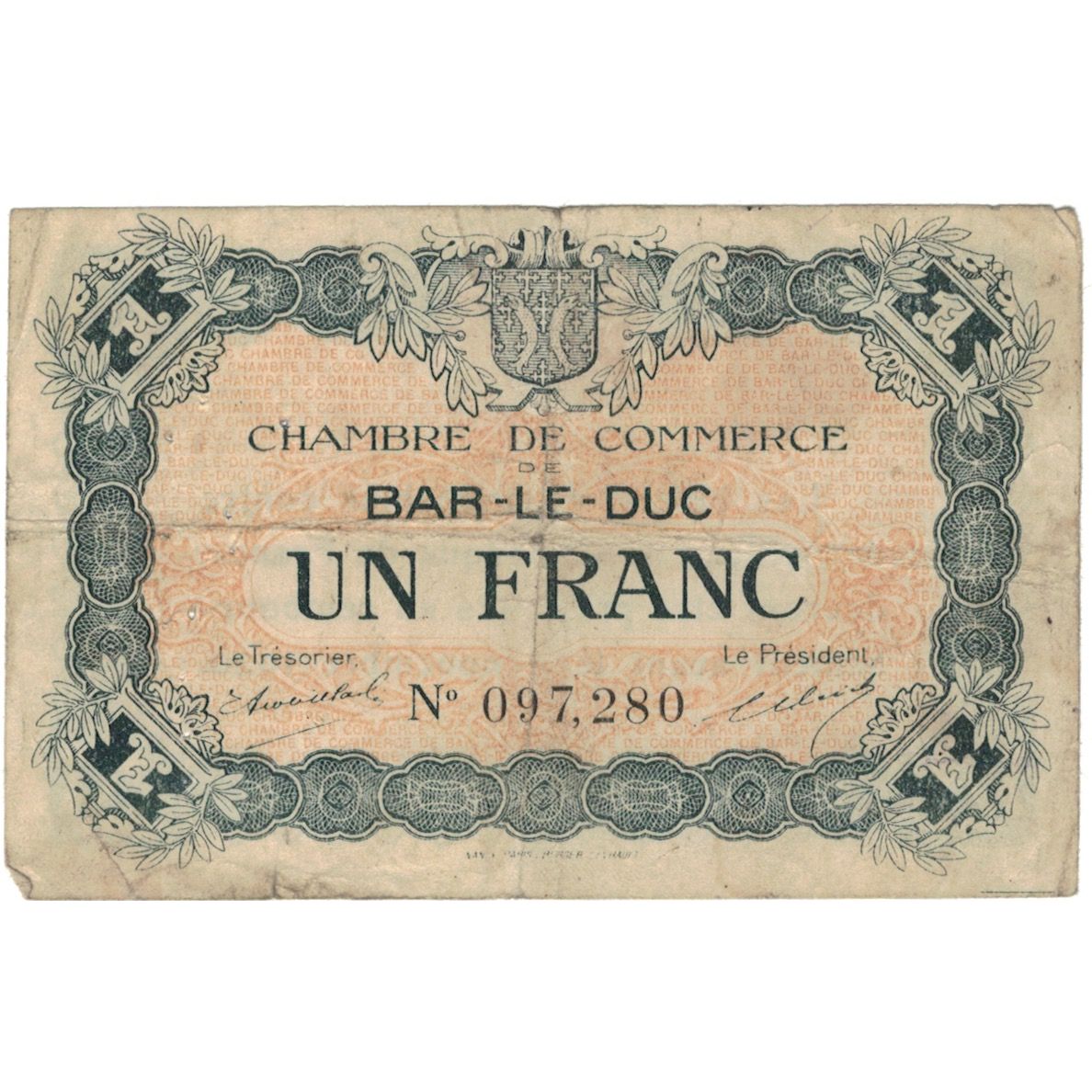 Francja, Bar-le-Duc, 1 Franc, Chambre de Commerce, F(12-15), Pirot:19-3