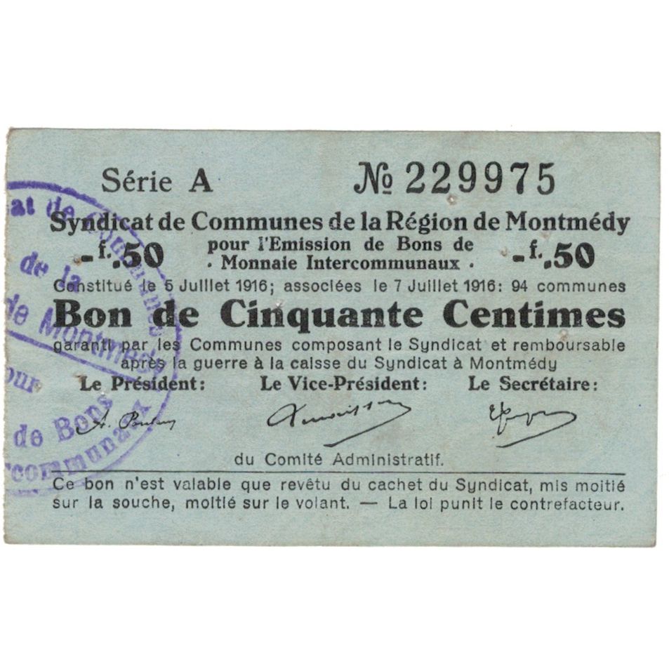 Francia, Montmedy, 50 Centimes, 1916, BB+