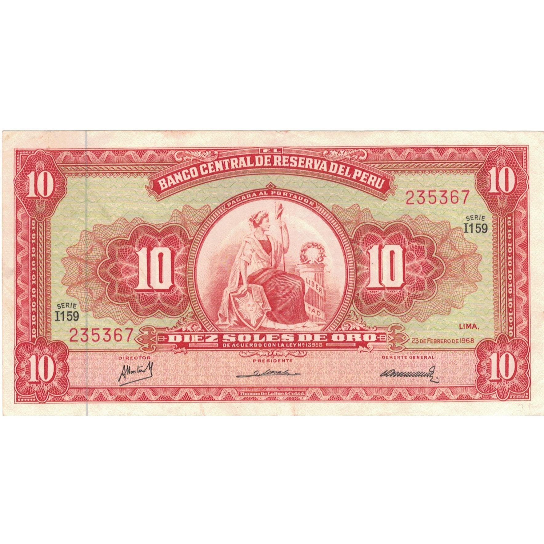 Banconote, Perù, 10 Soles De Oro, 1968, 1968-02-23, KM:84a, SPL-