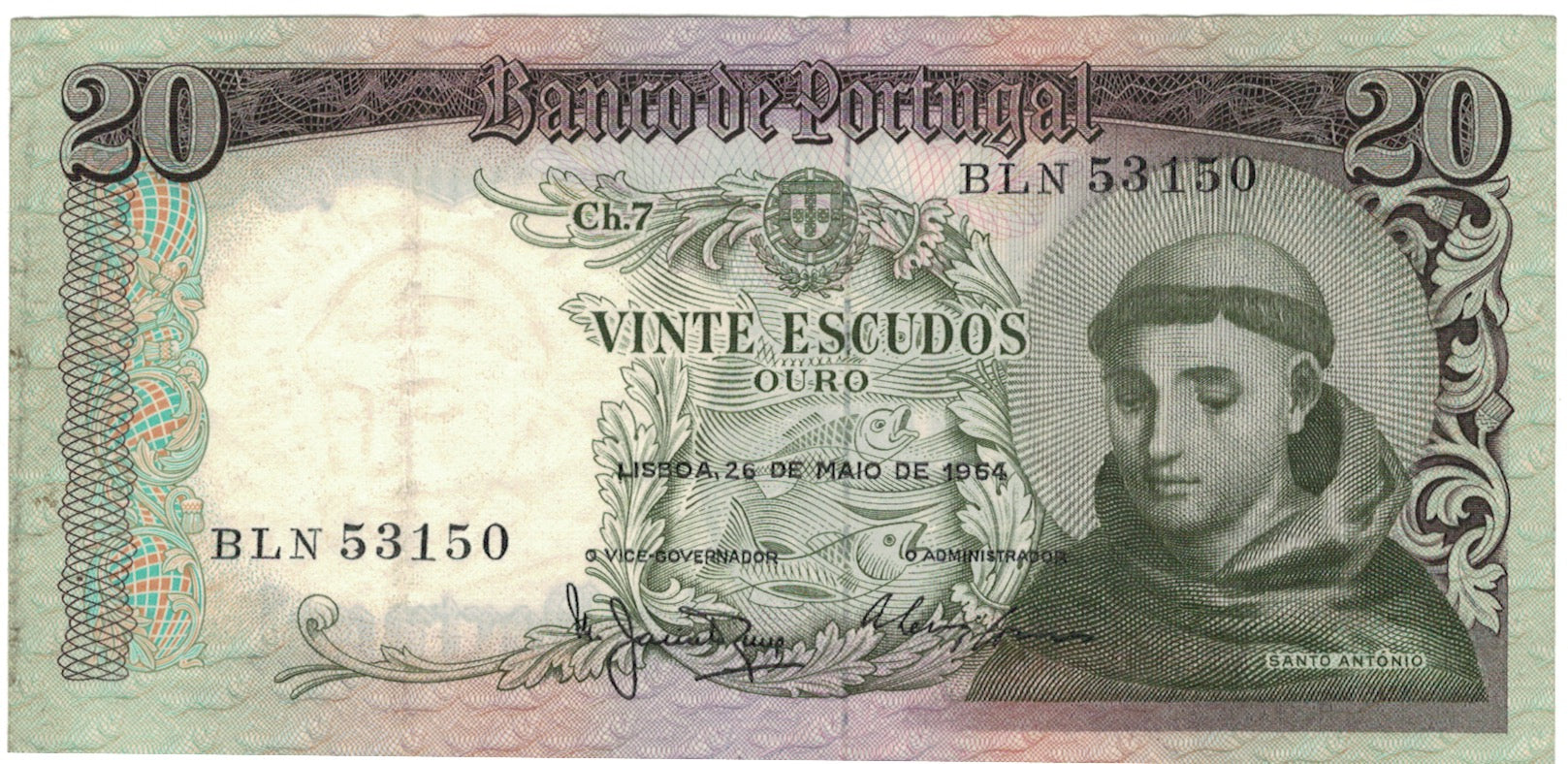 Billete, 20 Escudos, 1964, Portugal, 1964-05-26, KM:167a, MBC
