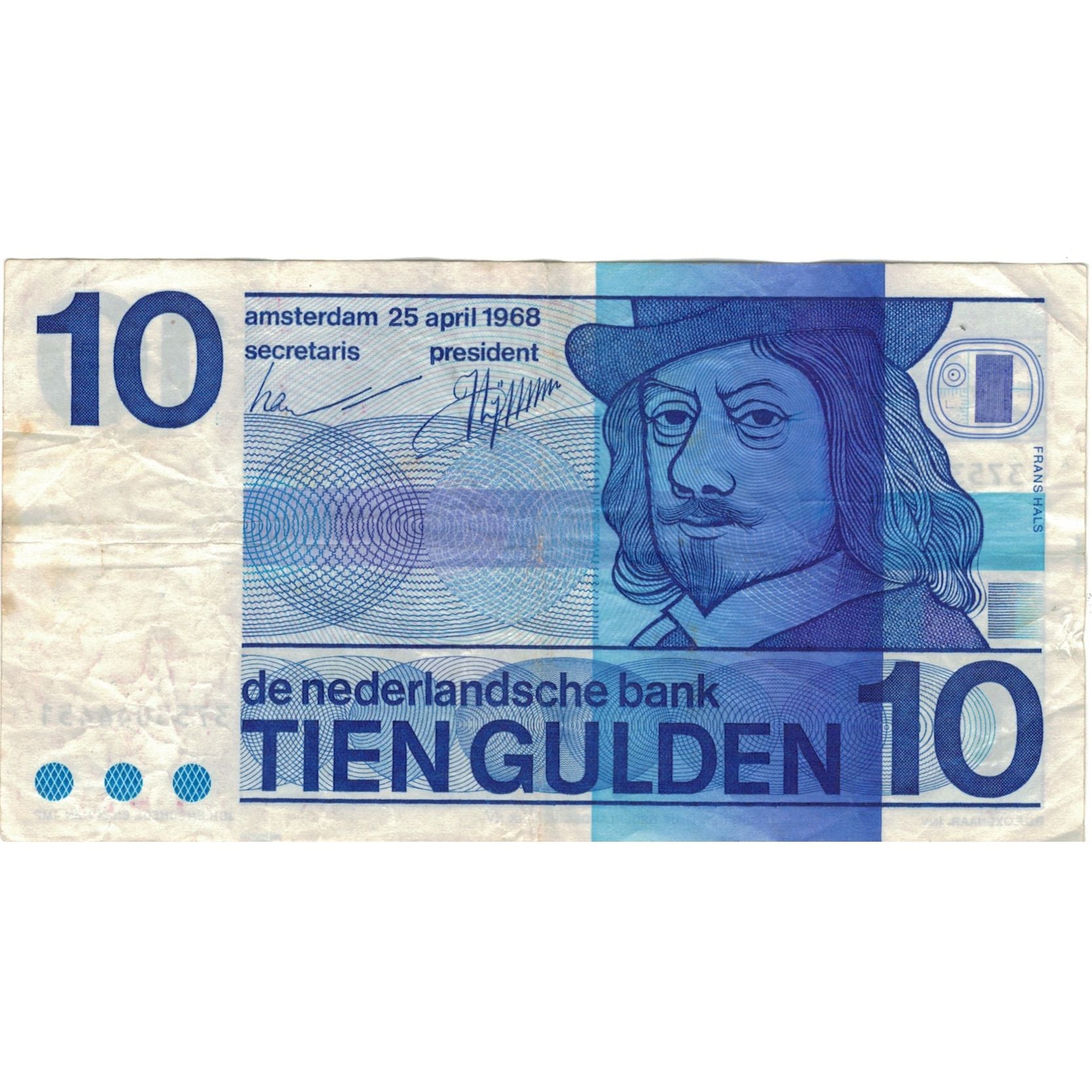 Billet, Pays-Bas, 10 Gulden, 1968, 1968-04-25, KM:91b, TTB