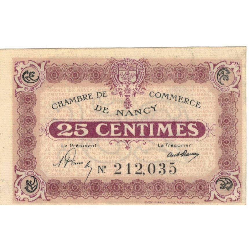 France, Nancy, 25 Centimes, UNC(63), Pirot:87.58