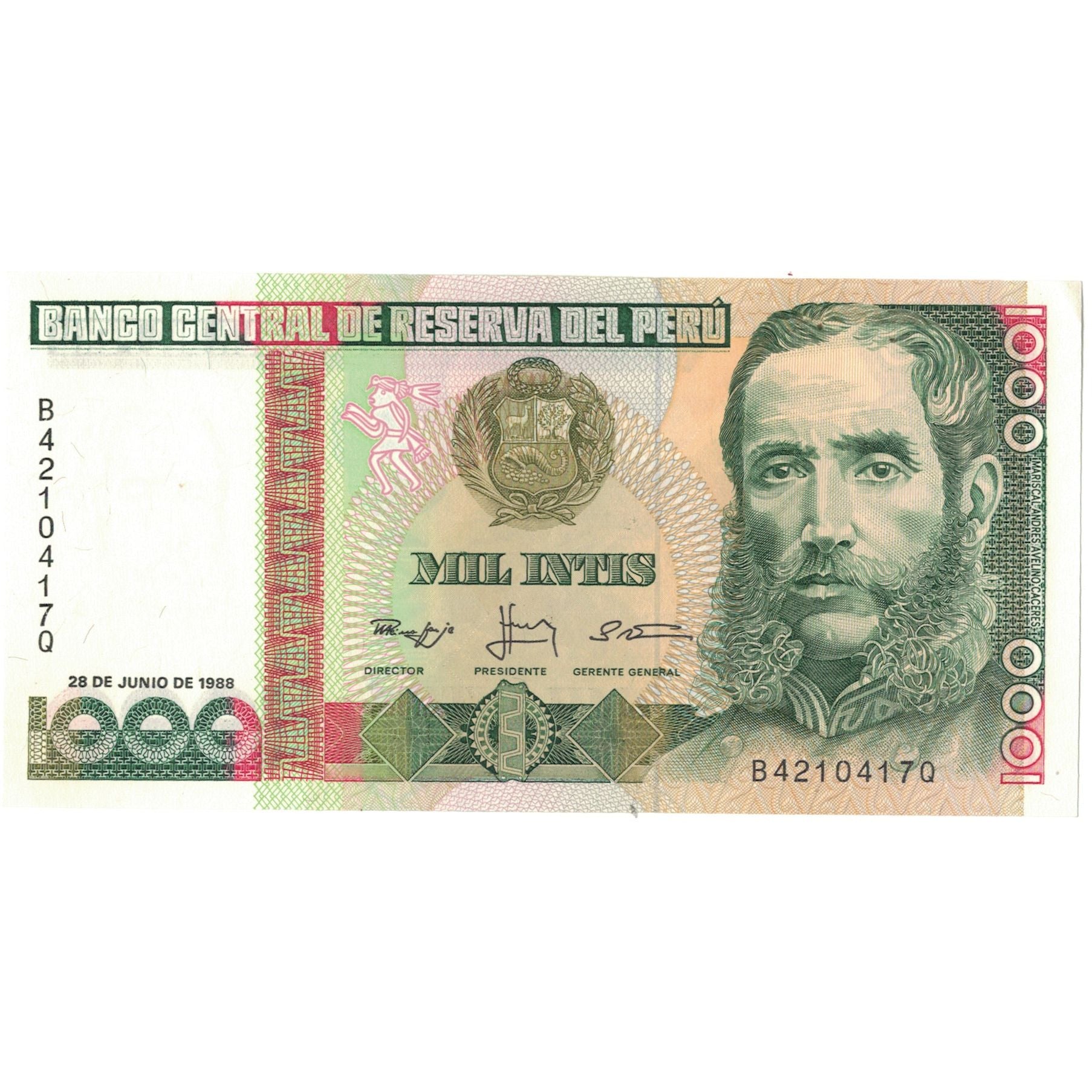 Billete, 1000 Intis, 1988, Perú, 1988-06-28, KM:136a, SC+