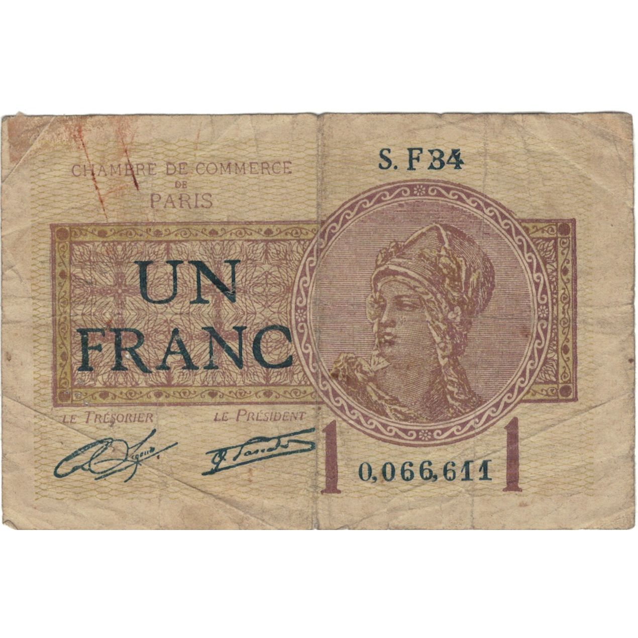 France, Paris, 1 Franc, 1922, VF(20-25)