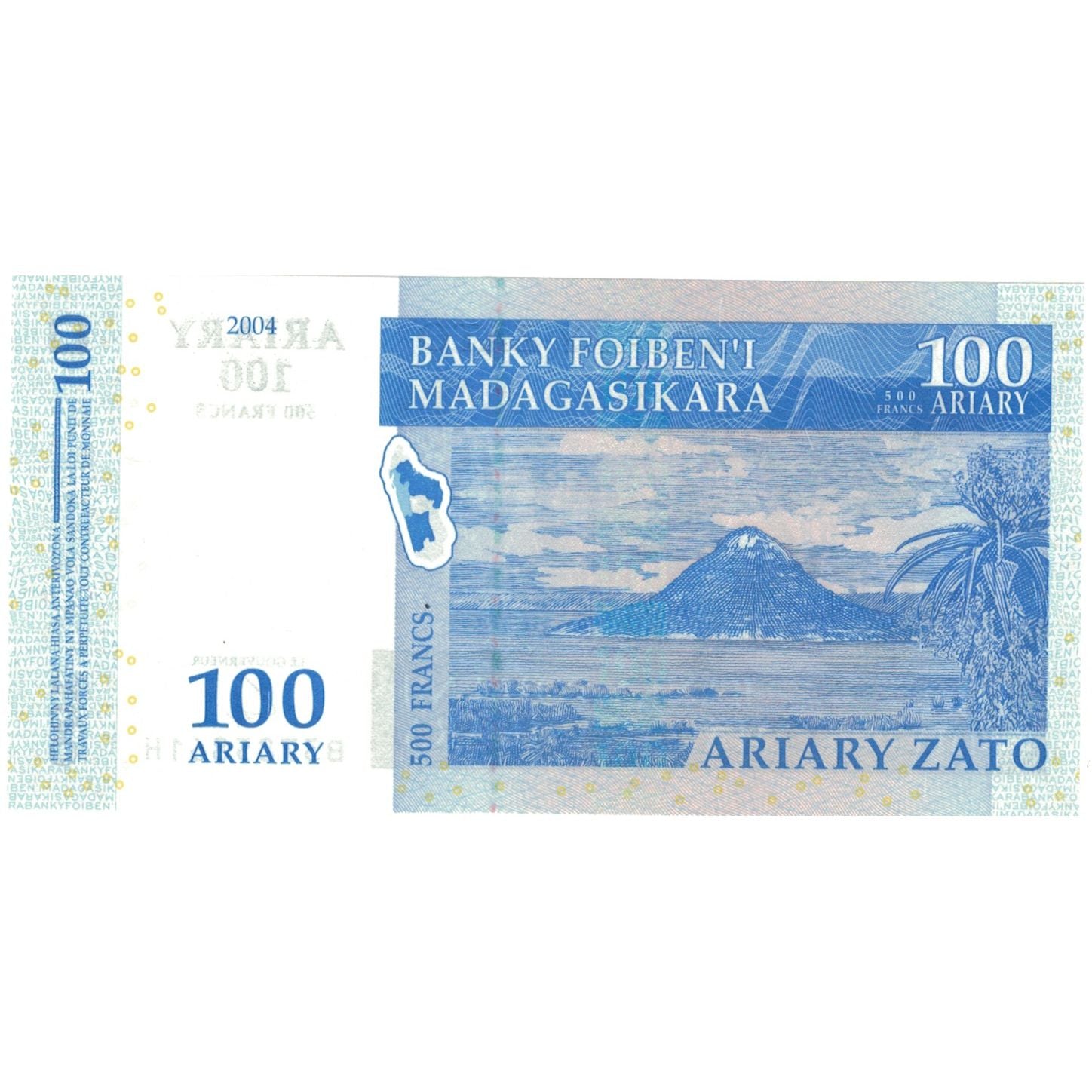 Banknote, Madagascar, 500 Francs = 100 Ariary, 2004, KM:86, UNC(65-70)