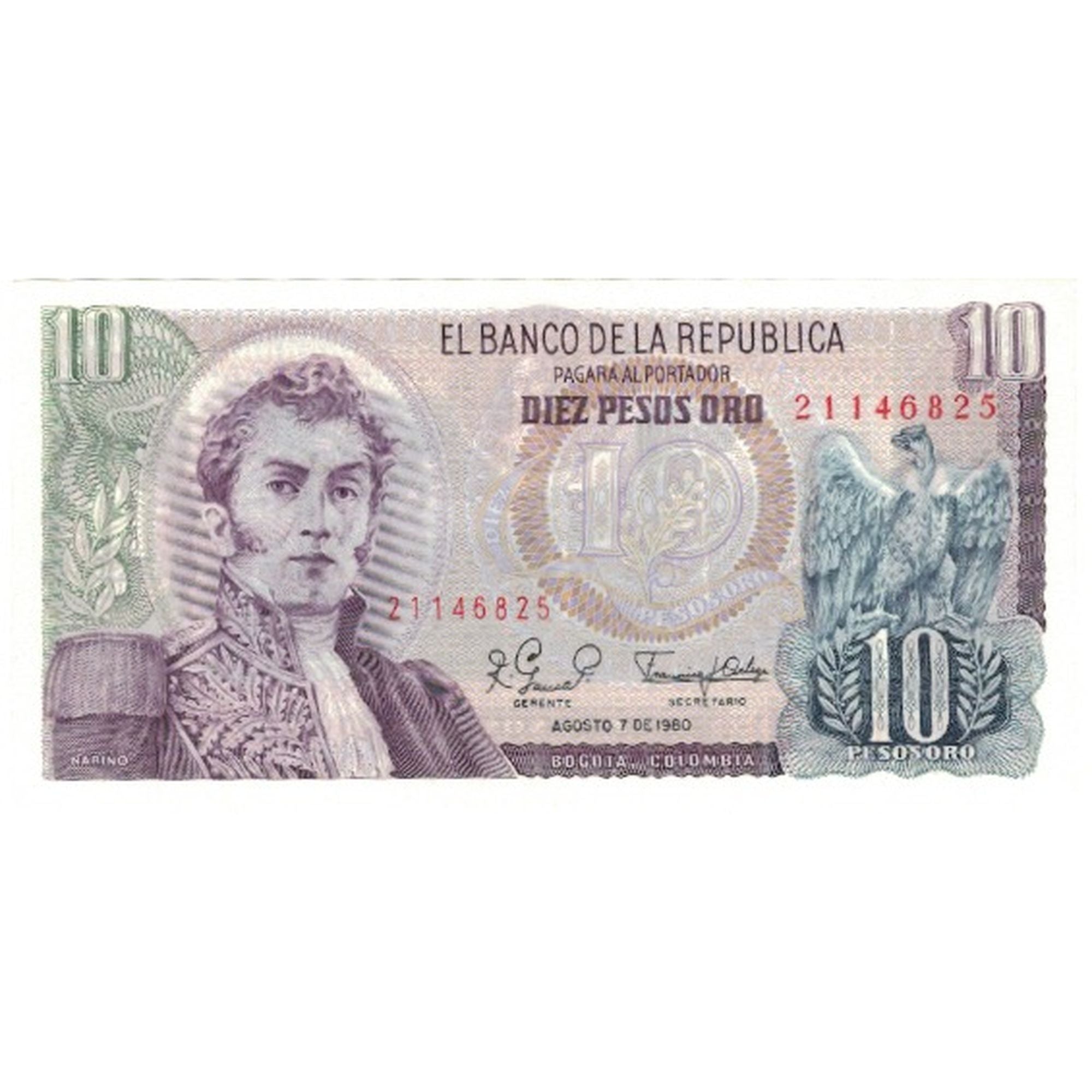 Banconote, Colombia, 10 Pesos Oro, KM:407h, 1980-08-07, FDS