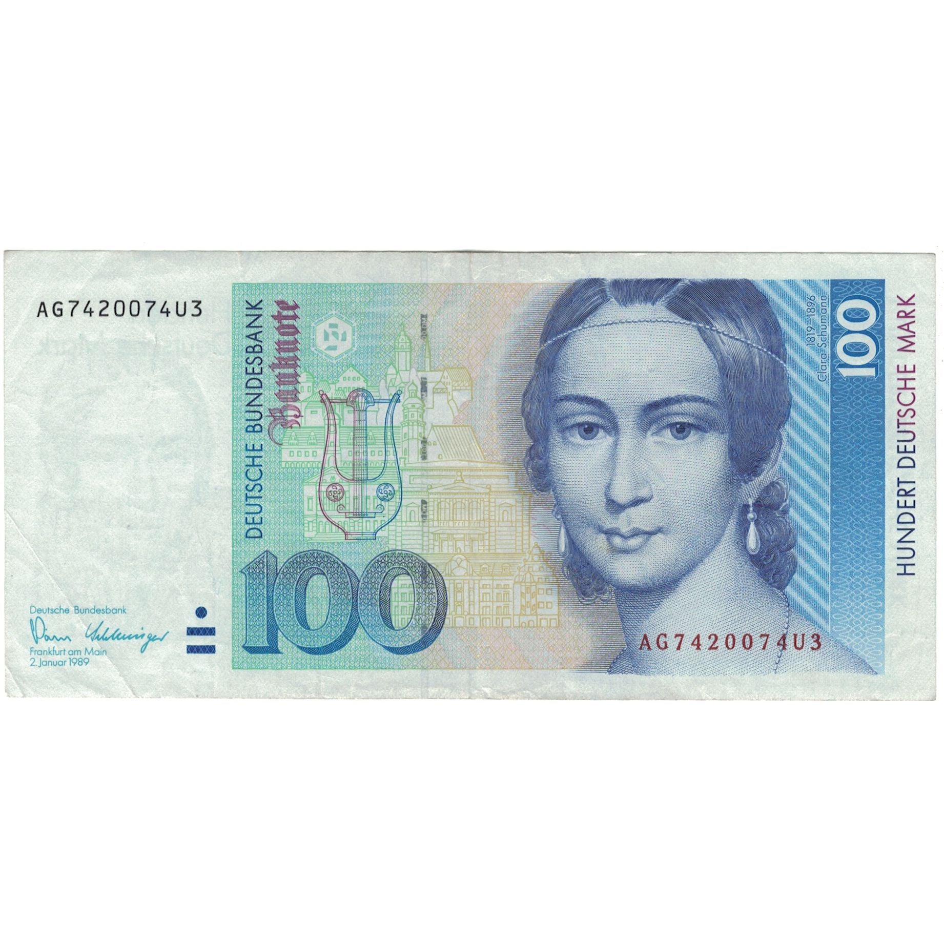 Banknot, Niemcy - RFN, 100 Deutsche Mark, 1989, 1989-01-02, KM:41a, EF(40-45)