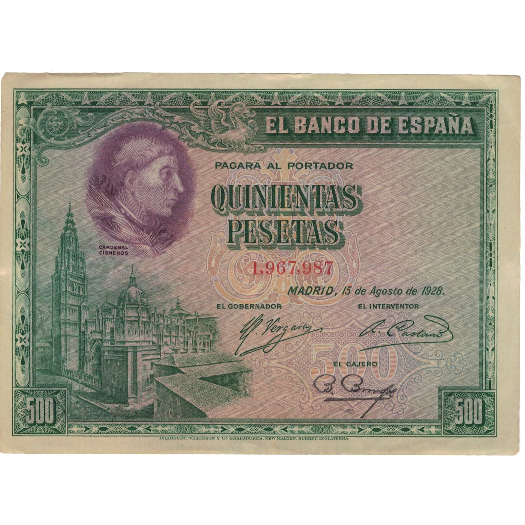 Billet, Espagne, 500 Pesetas, 1928, 1928-08-15, KM:77a, TTB