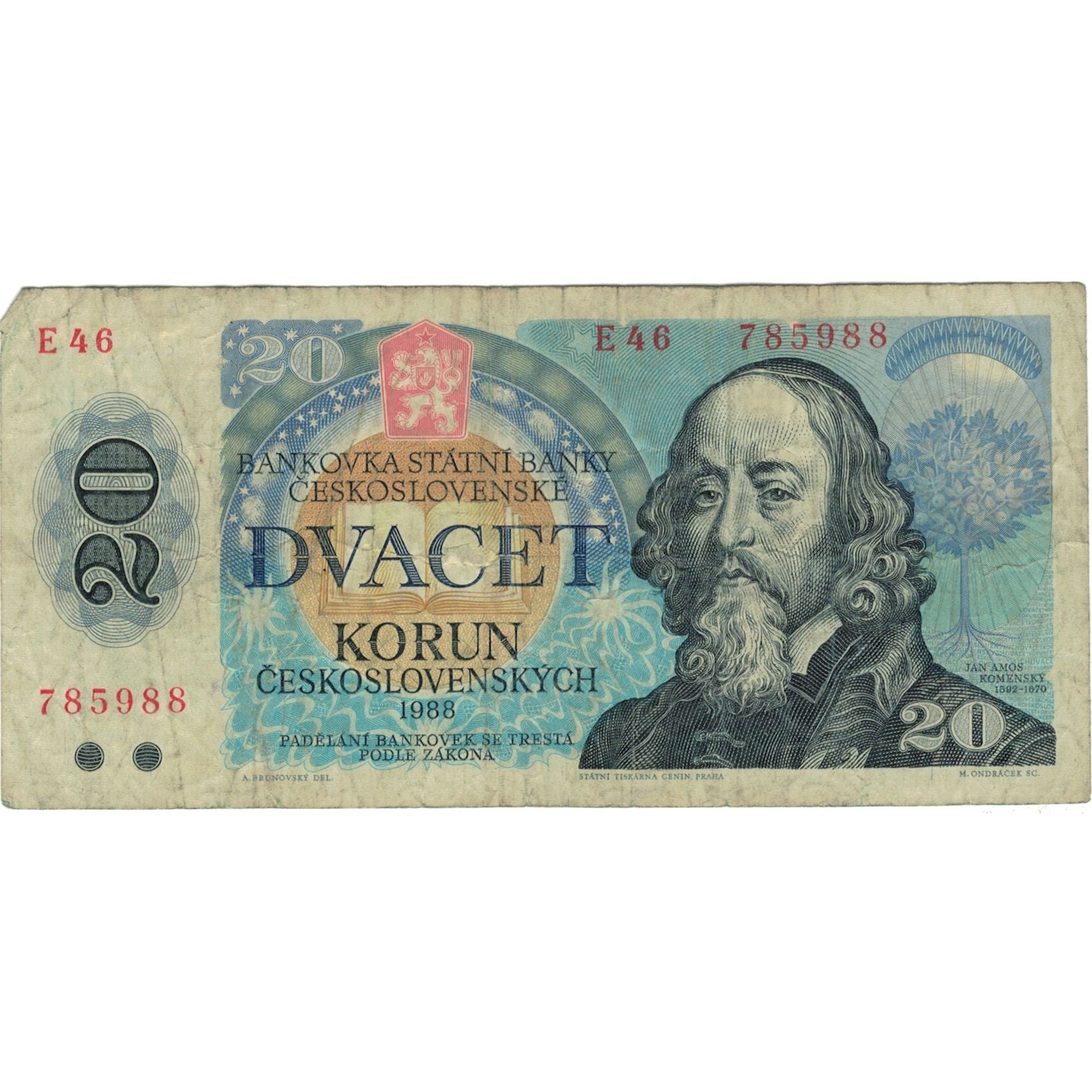 Geldschein, Tschechoslowakei, 20 Korun, 1988, SGE, Fayette:95