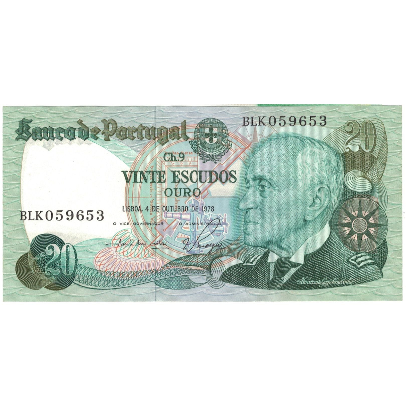 Billet, Portugal, 20 Escudos, 1978, 1978-10-04, KM:176b, SPL