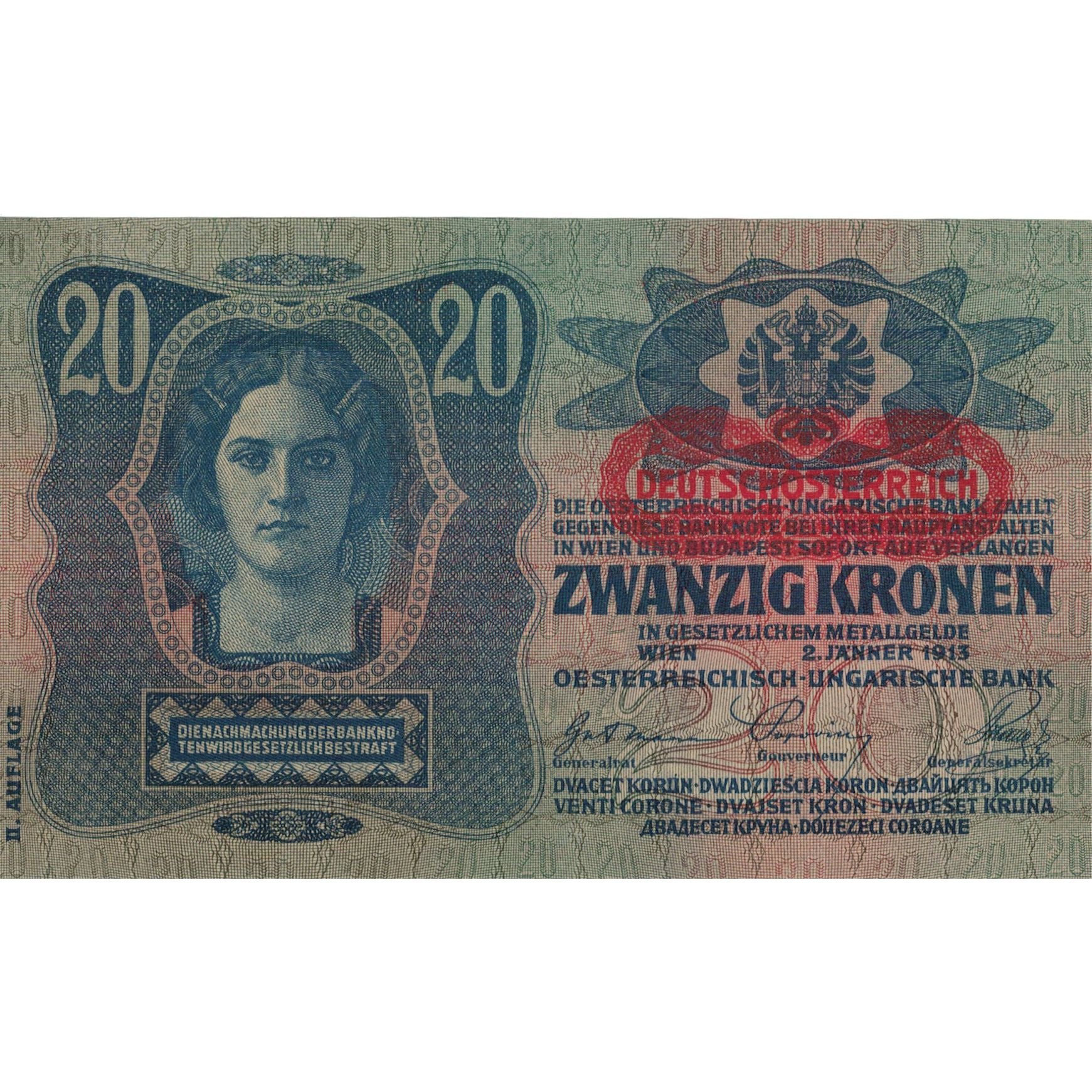 Banknote, Hungary, 20 Korona, 1913, 1913-01-02, KM:20, EF(40-45)