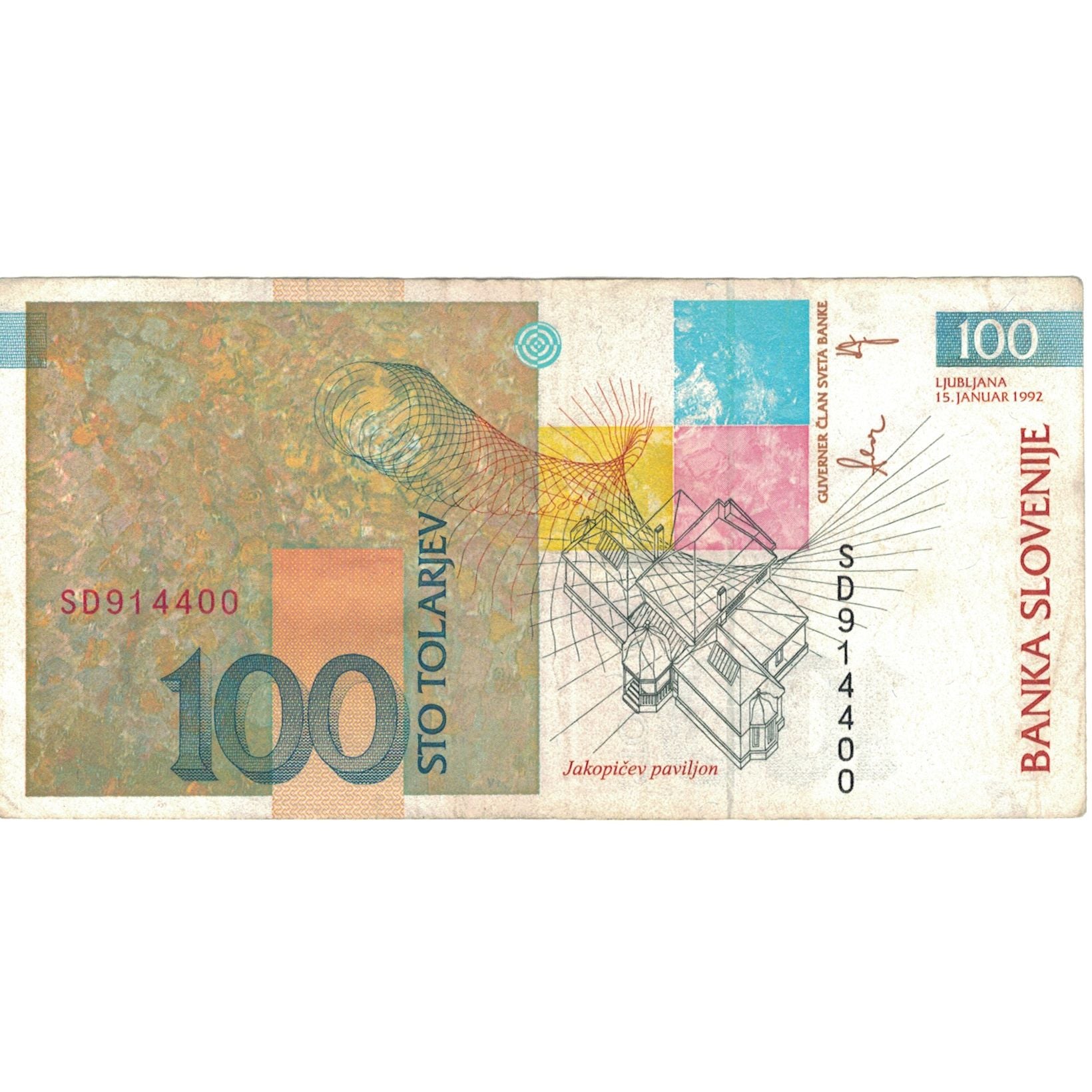 Billet, Slovénie, 100 Tolarjev, 1992-01-15, KM:14A, TTB