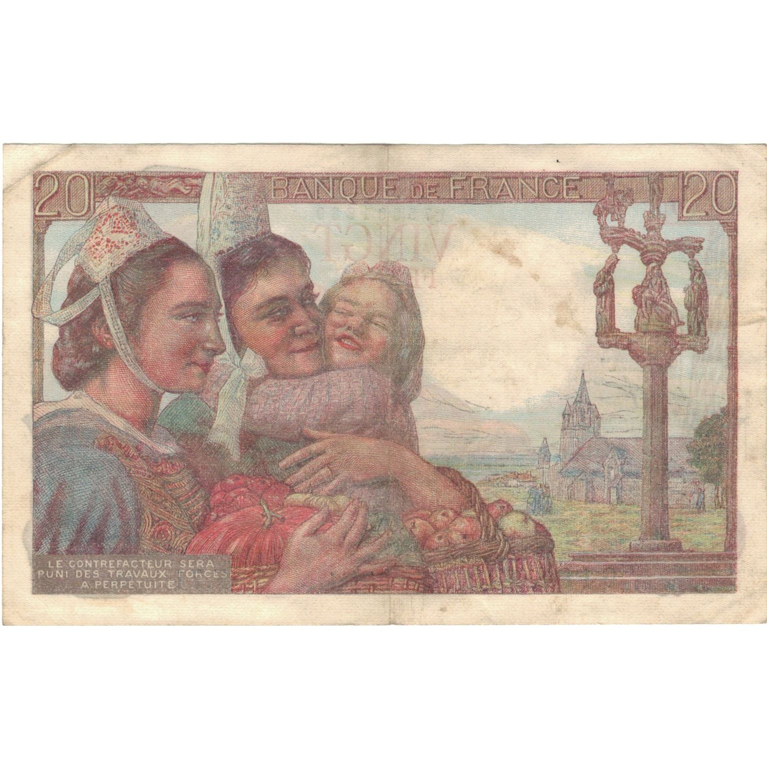 Francja, 20 Francs, Pêcheur, 1943, 91889 F.71, EF(40-45), Fayette:13.05