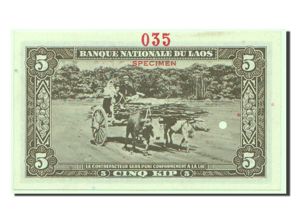 Banknot, Lao, 5 Kip, 1957, UNC(65-70)