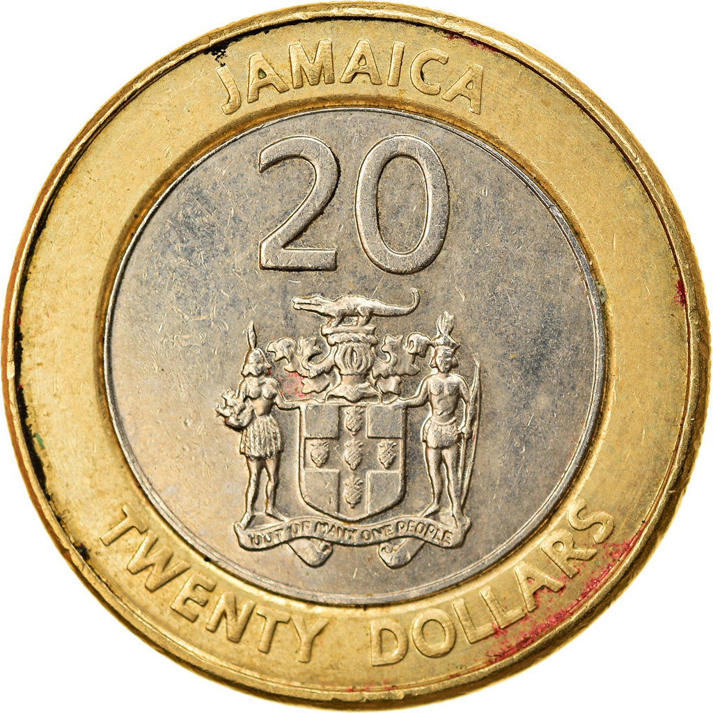 Moneda, Jamaica, Elizabeth II, 20 Dollars, 2001, MBC, Bimetálico, KM:182