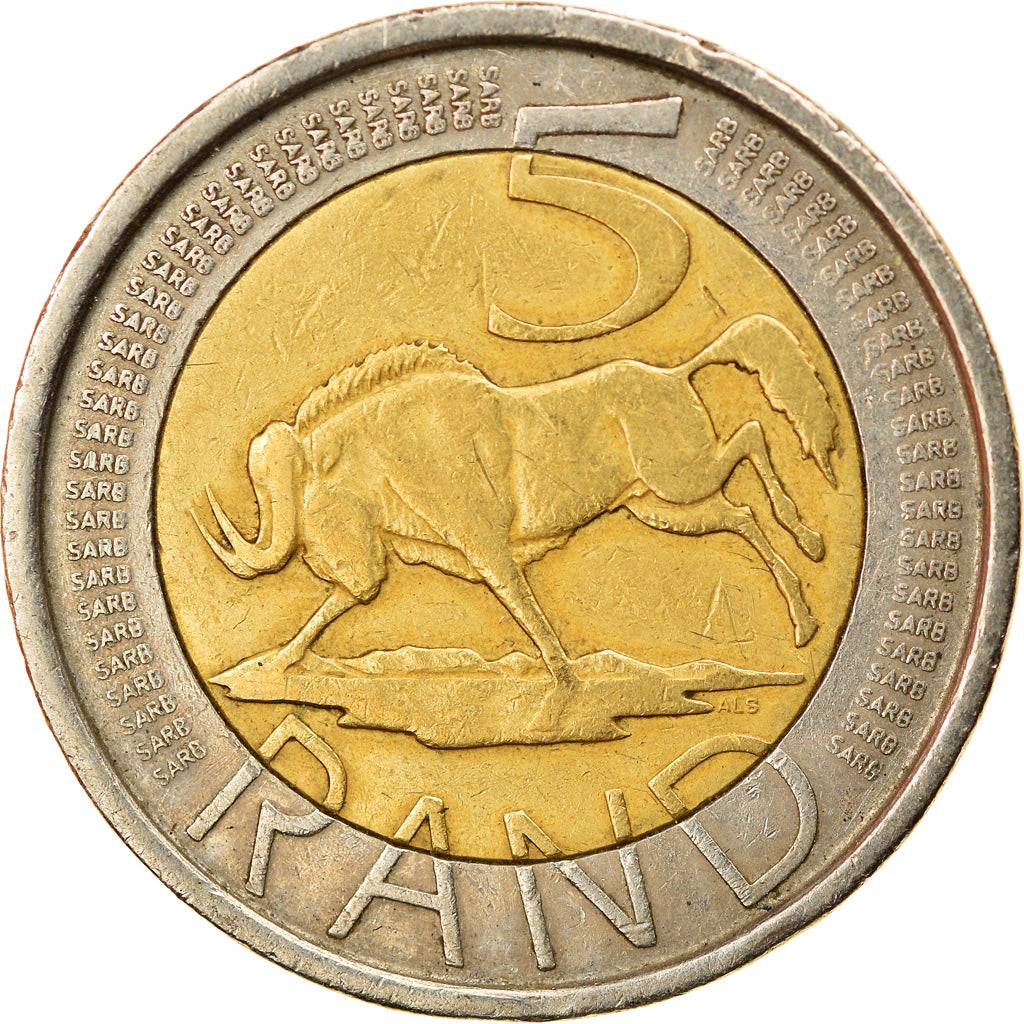 Moneda, Sudáfrica, 5 Rand, 2005, Pretoria, MBC, Bimetálico, KM:297