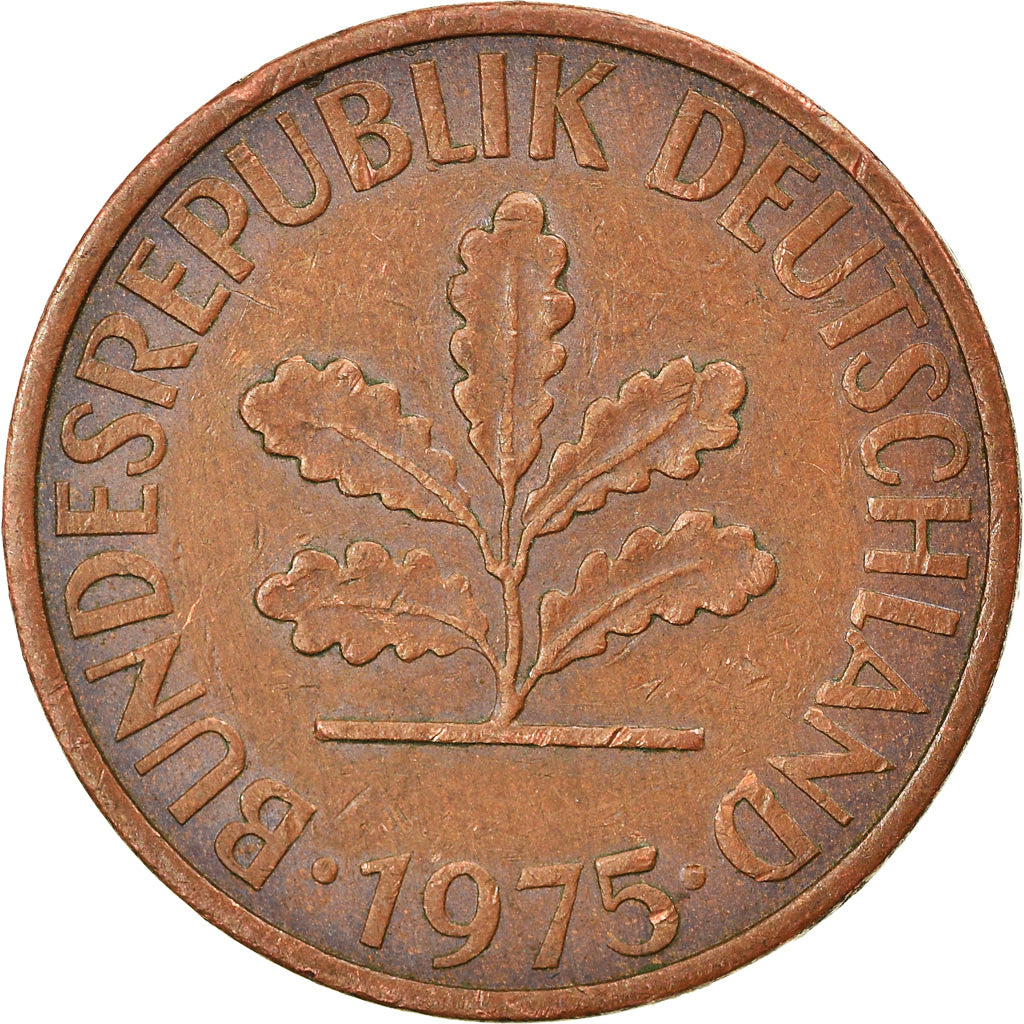 Moneta, Niemcy - RFN, 2 Pfennig, 1975, Hambourg, EF(40-45), Miedź platerowana
