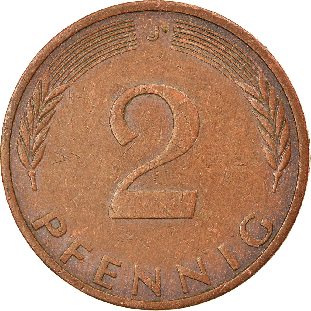 Moneta, Niemcy - RFN, 2 Pfennig, 1975, Hambourg, EF(40-45), Miedź platerowana