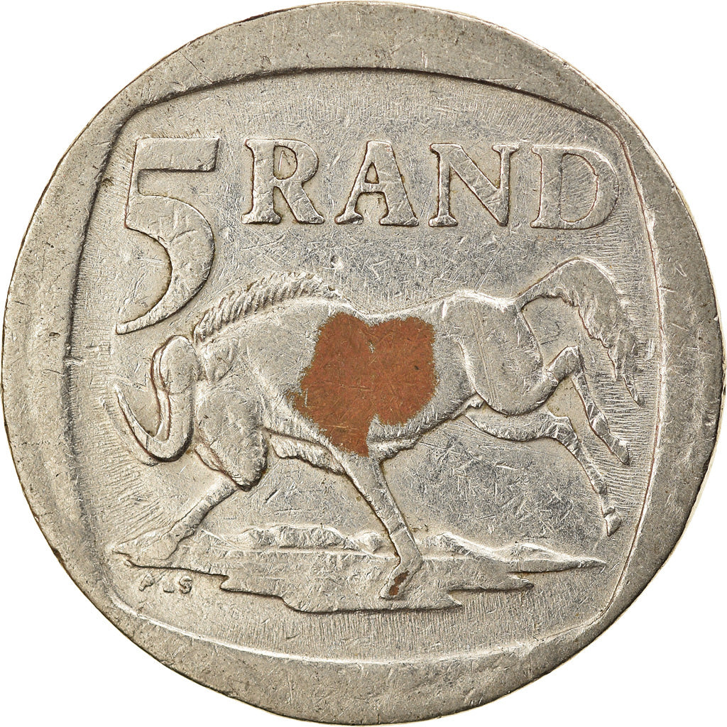 Moneda, Sudáfrica, 5 Rand, 1995, BC+, Níquel chapado en cobre, KM:140