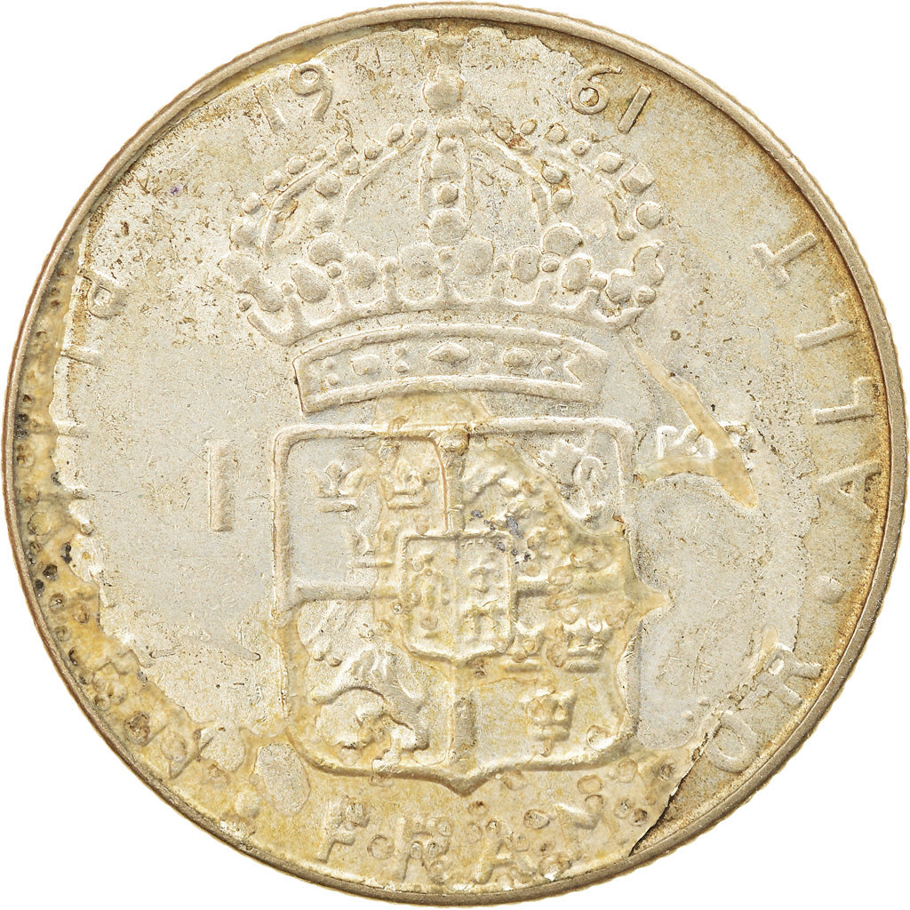 Coin, Sweden, Gustaf VI, Krona, 1961, EF(40-45), Silver, KM:826