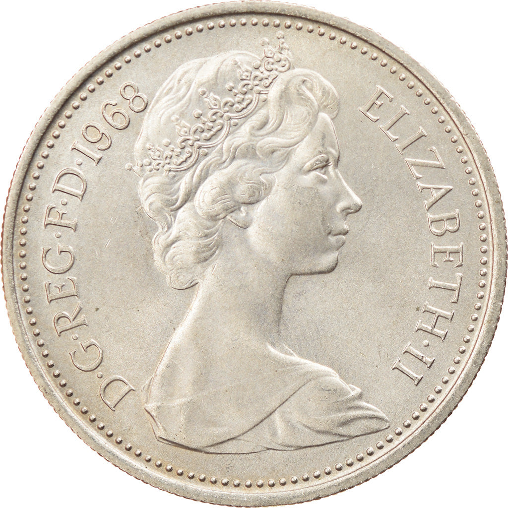 Coin, Great Britain, Elizabeth II, 5 New Pence, 1968, AU(55-58), Copper-nickel
