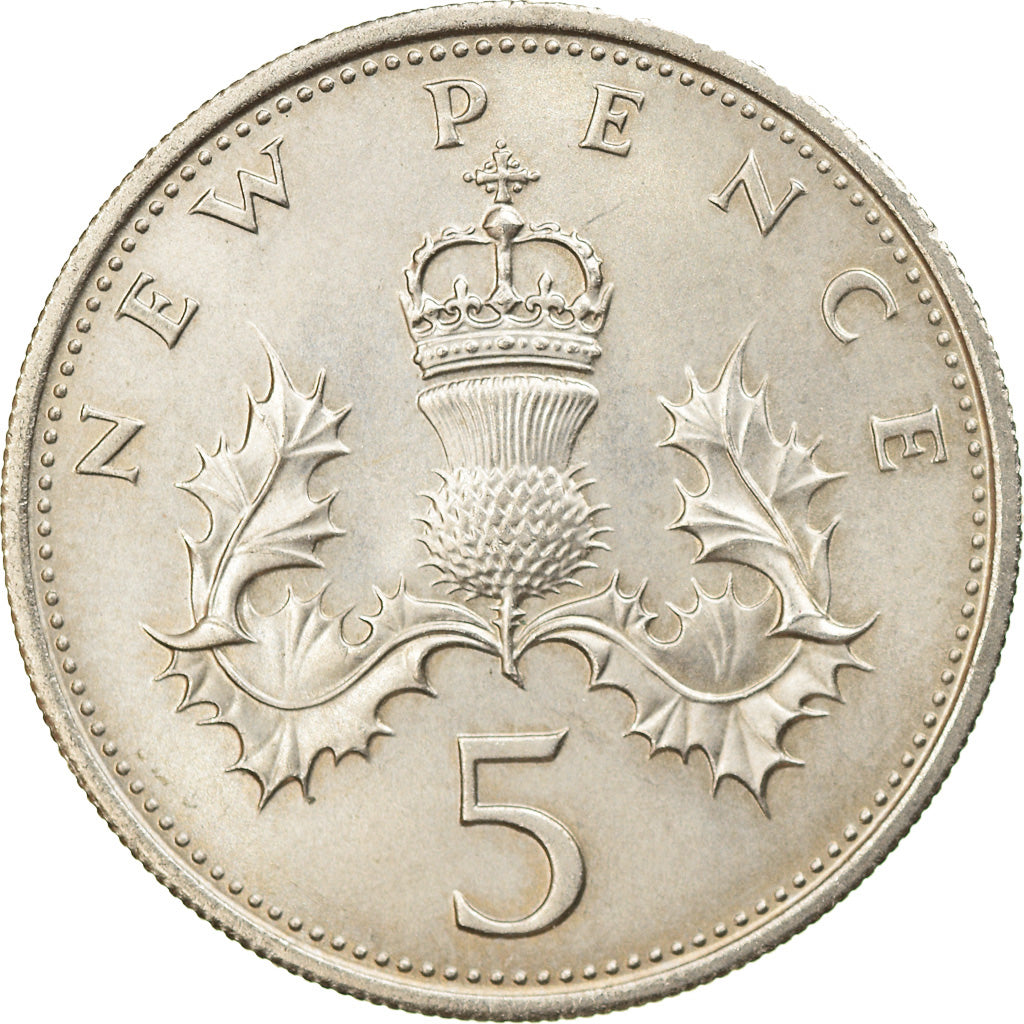 Coin, Great Britain, Elizabeth II, 5 New Pence, 1968, AU(55-58), Copper-nickel