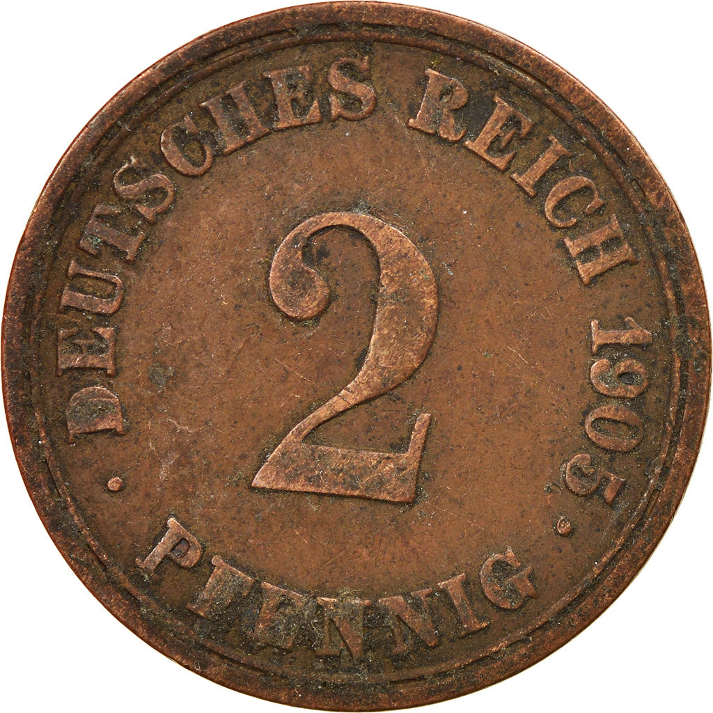Moneta, GERMANIA - IMPERO, Wilhelm II, 2 Pfennig, 1905, Berlin, MB, Rame, KM:16