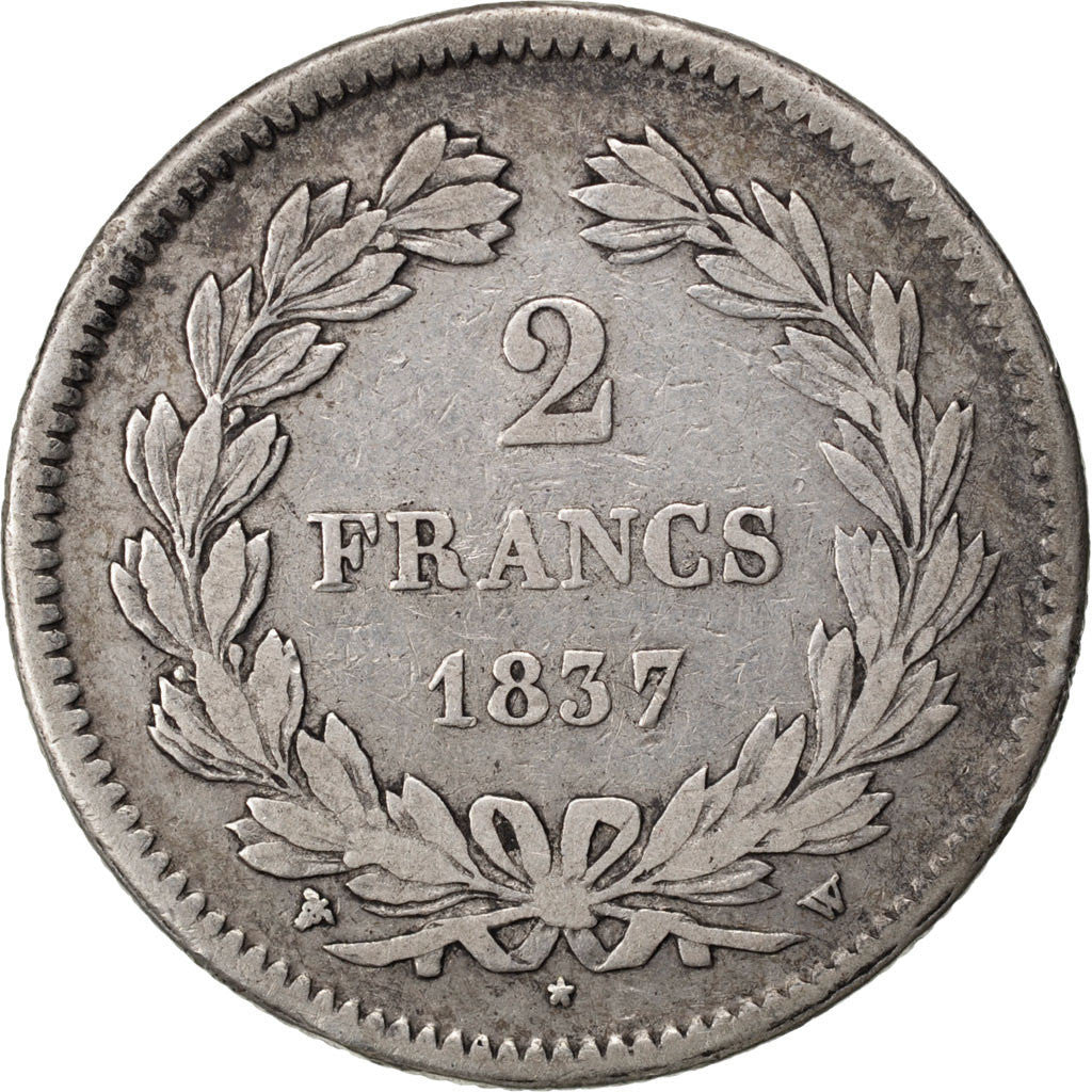Moneda, Francia, Louis-Philippe, 2 Francs, 1837, Lille, MBC, Plata, KM:743.13