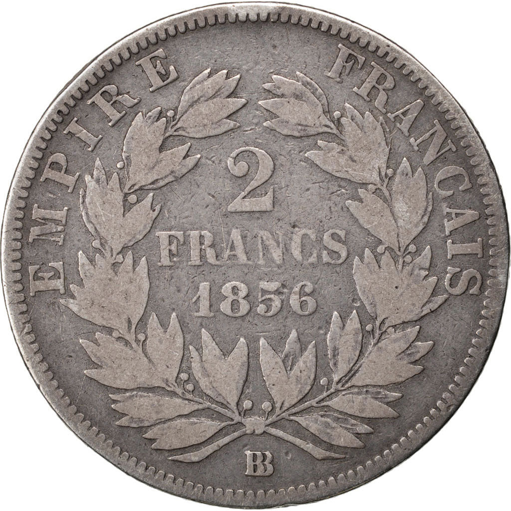 Moneta, Francia, Napoleon III, Napoléon III, 2 Francs, 1856, Strasbourg, MB