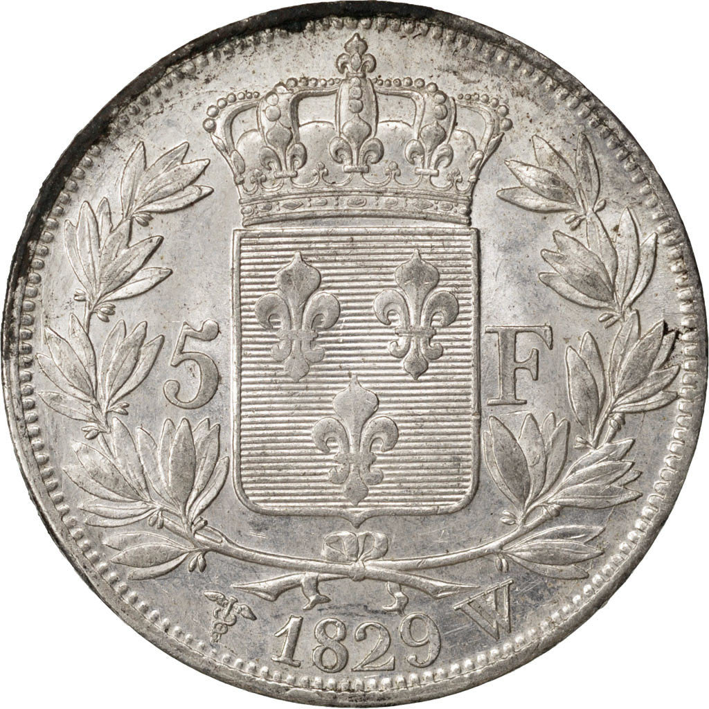 Coin, France, Charles X, 5 Francs, 1829, Lille, AU(55-58), Silver, KM:728.13