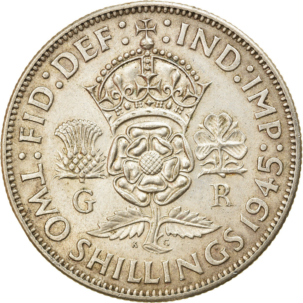 Münze, Großbritannien, George VI, Florin, Two Shillings, 1945, SS, Silber