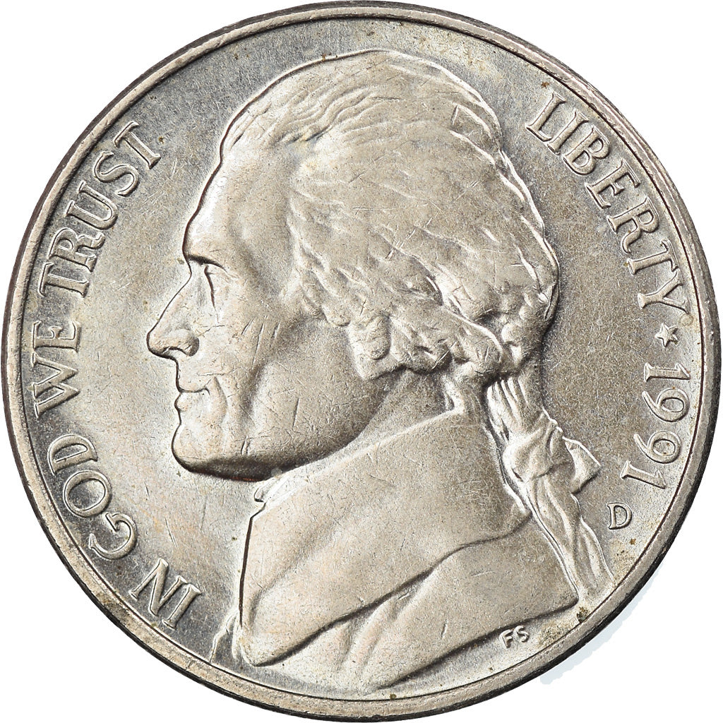 Munten, Verenigde Staten, Jefferson Nickel, 5 Cents, 1991, U.S. Mint, Denver