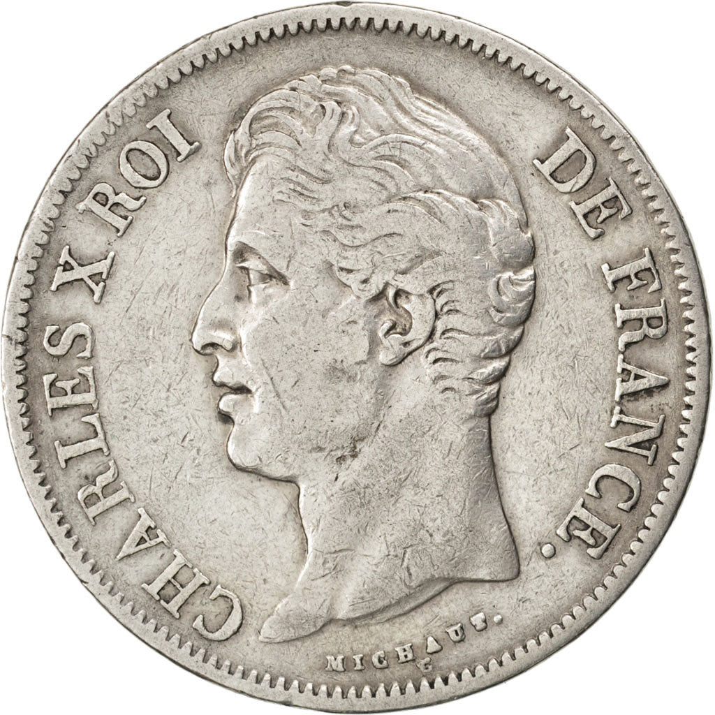 Moneta, Francia, Charles X, 5 Francs, 1830, Lyon, BB, Argento, KM:728.4