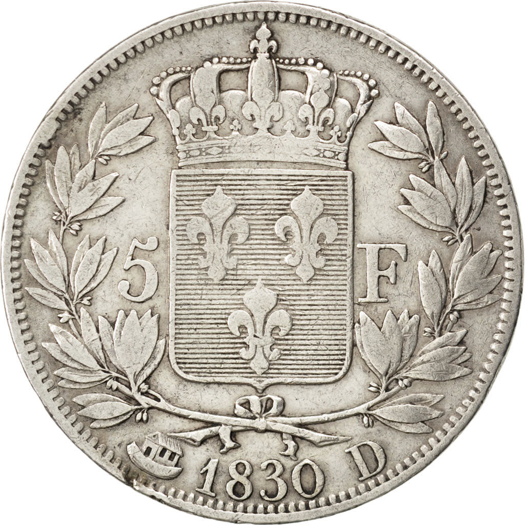 Moneta, Francia, Charles X, 5 Francs, 1830, Lyon, BB, Argento, KM:728.4