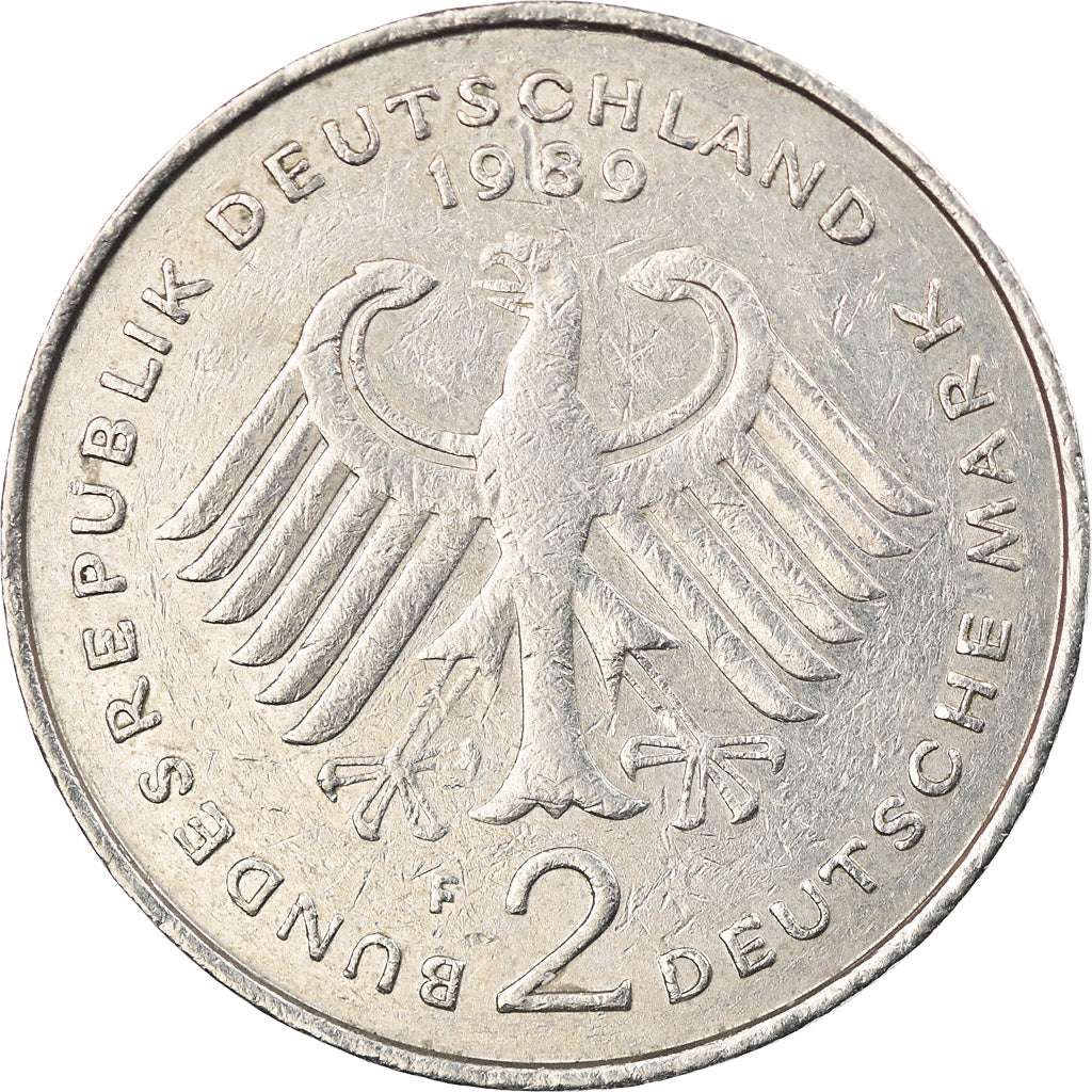 Moneta, GERMANIA - REPUBBLICA FEDERALE, 2 Mark, 1989, Stuttgart, BB, Nichel