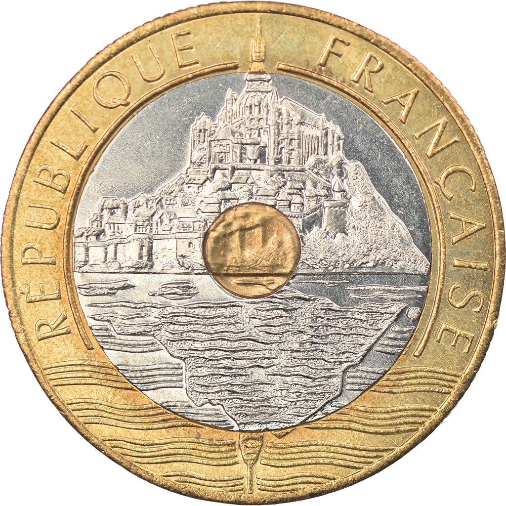 Coin, France, Mont Saint Michel, 20 Francs, 1992, AU(55-58), Tri-Metallic