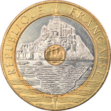 Coin, France, Mont Saint Michel, 20 Francs, 1992, AU(55-58), Tri-Metallic
