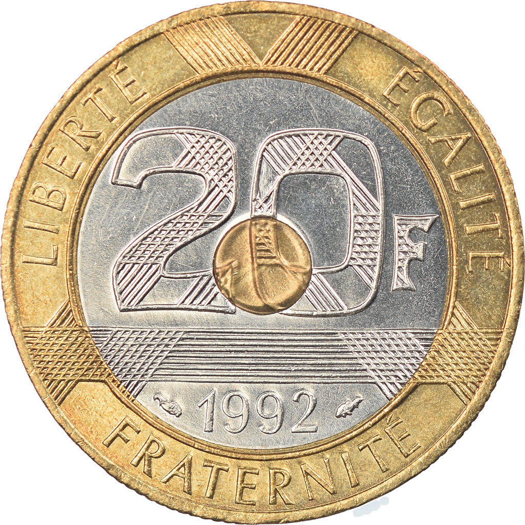 Coin, France, Mont Saint Michel, 20 Francs, 1992, AU(55-58), Tri-Metallic