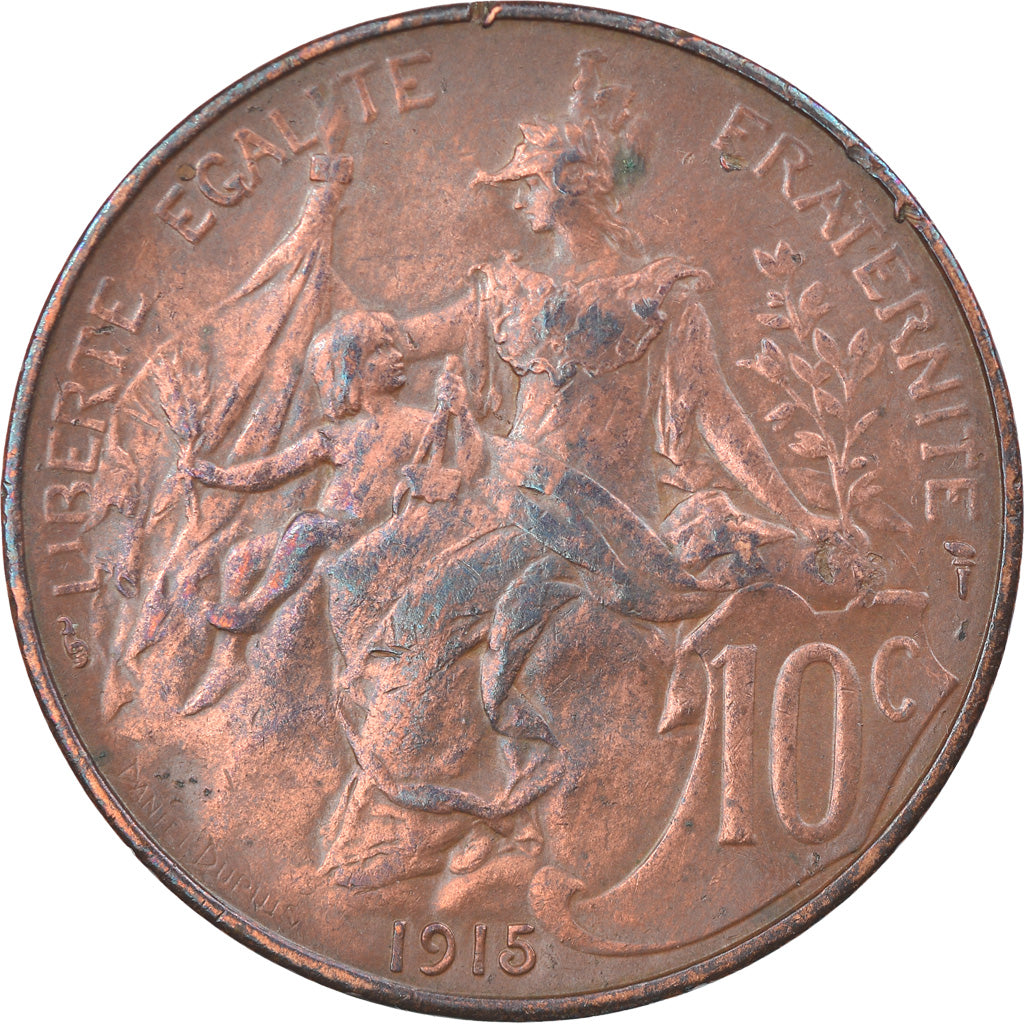 Munten, Frankrijk, Dupuis, 10 Centimes, 1915, Paris, ZF, Bronze, KM:843