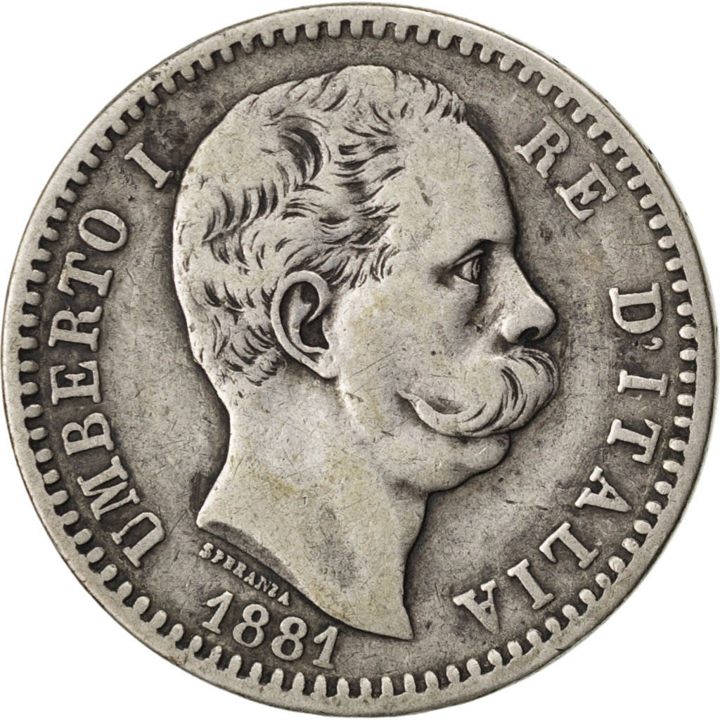 Coin, Italy, Umberto I, 2 Lire, 1881, Rome, VF(20-25), Silver, KM:23