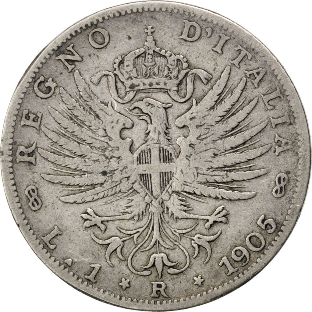 Coin, Italy, Vittorio Emanuele III, Lira, 1905, Rome, VF(20-25), Silver, KM:32