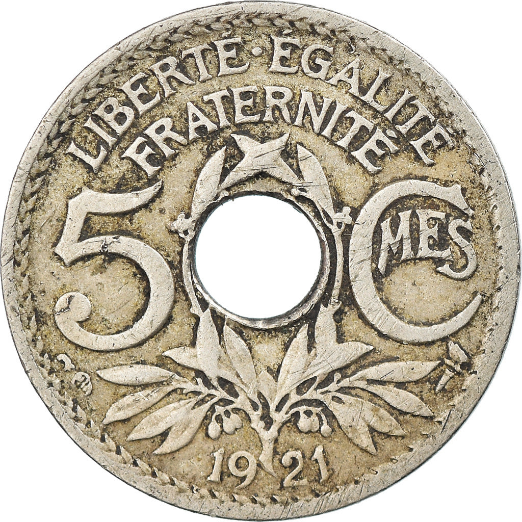 Moneta, Francja, Lindauer, 5 Centimes, 1921, Paris, EF(40-45), Miedź-Nikiel